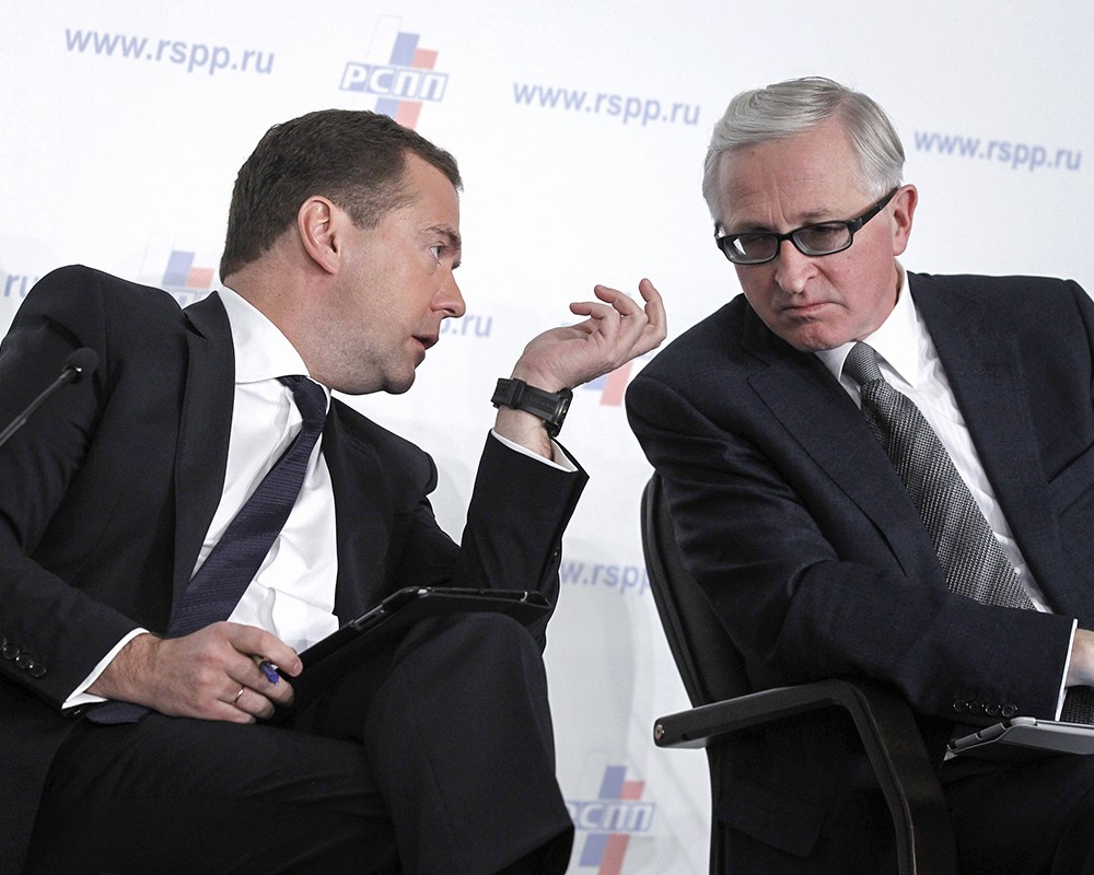 Председатель правительства РФ Дмитрий Медведев и президент РСПП Александр Шохин