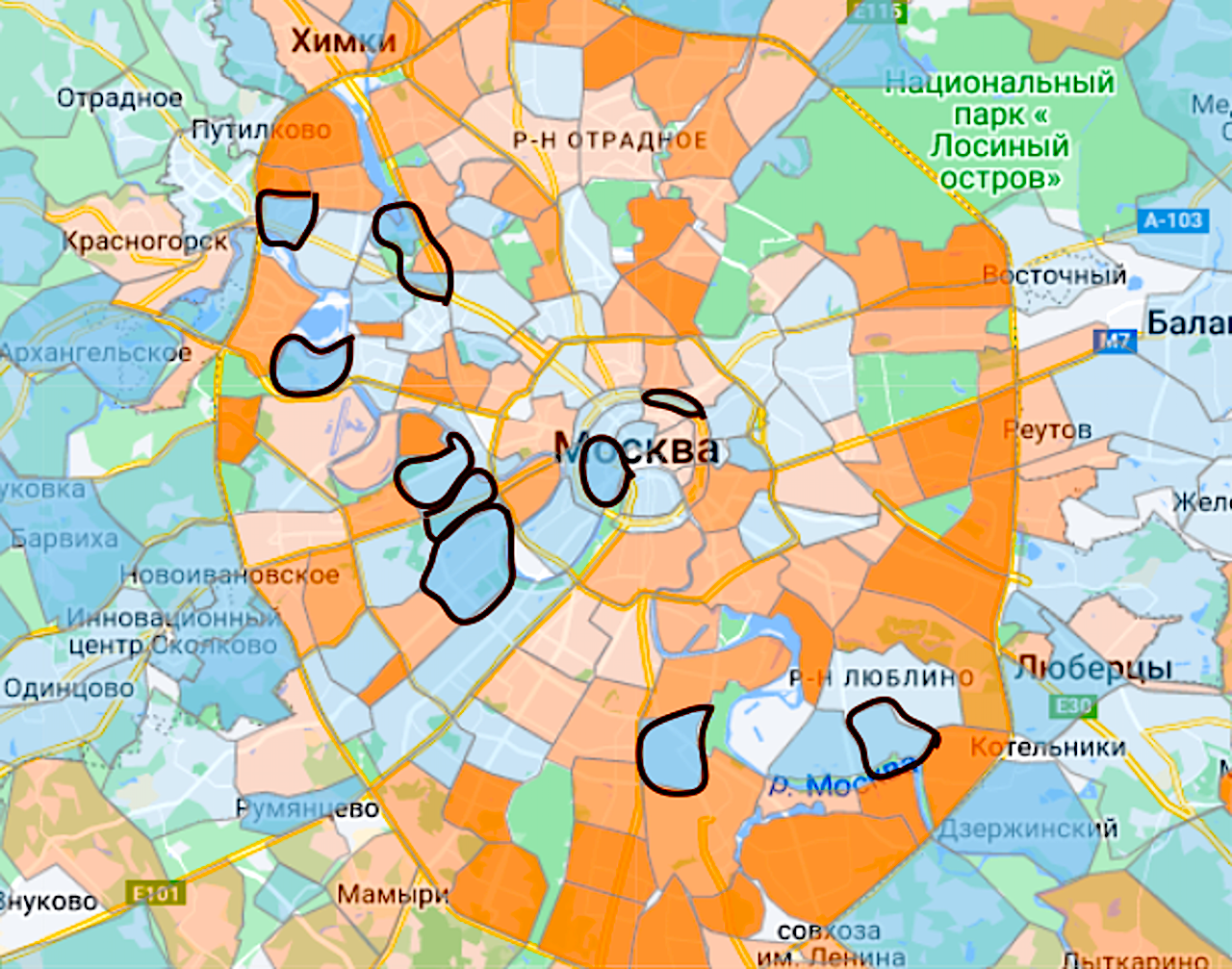 Районы Москвы с максимальным сроком продажи квартир на карте    &nbsp;