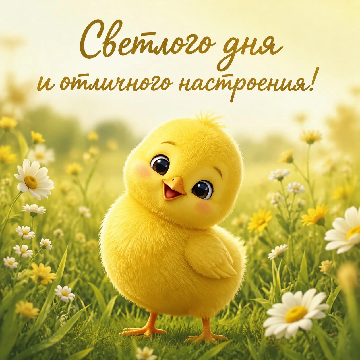 Открытка с цыпленком и пожеланием светлого дня