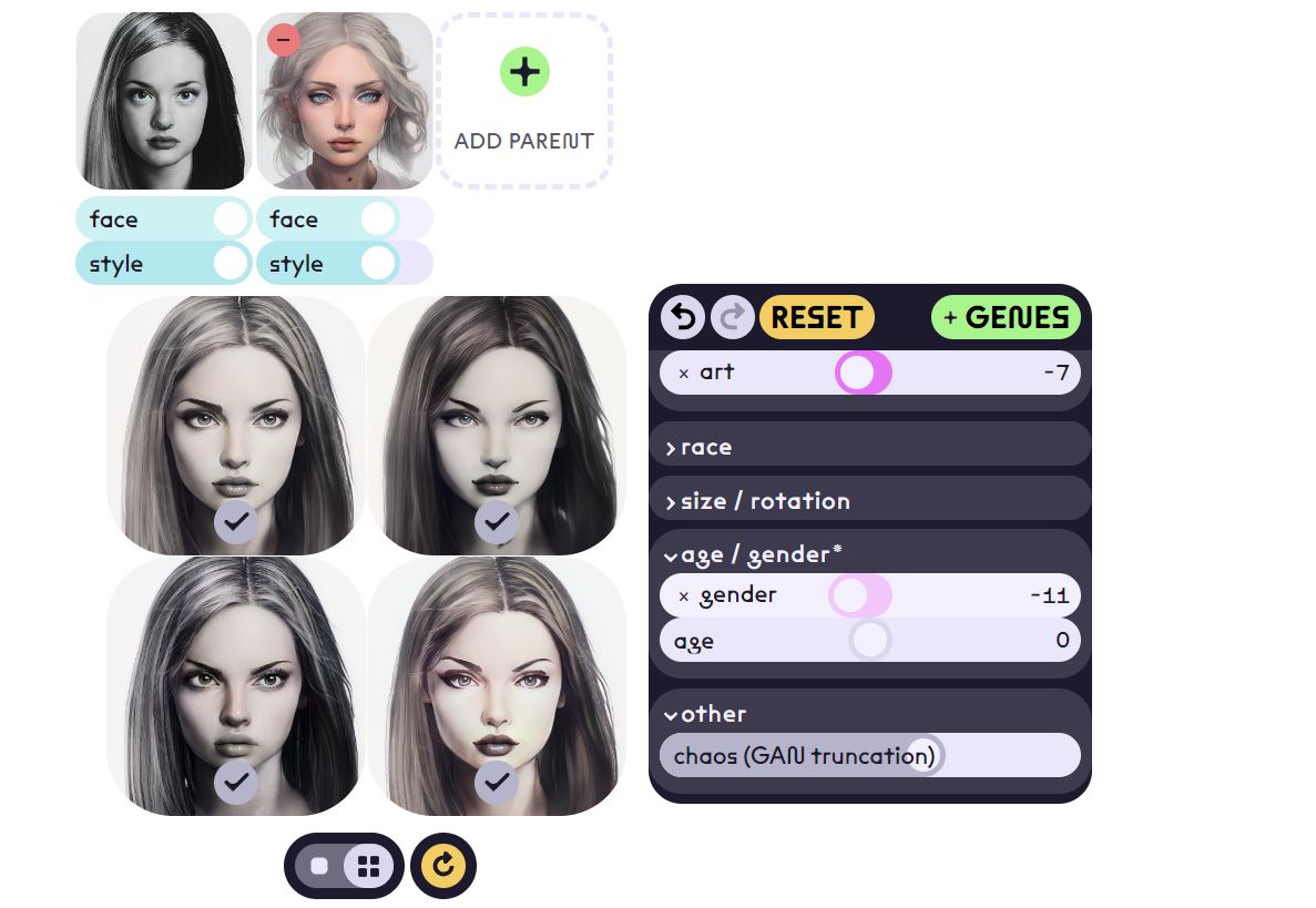 Нейросеть выдает четыре новых генерации портрета