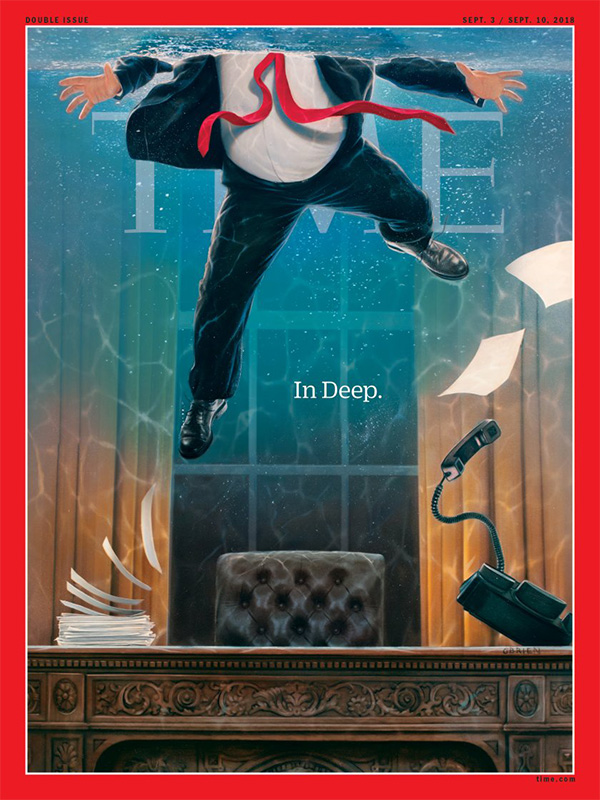 Time поместил на обложку тонущего в рабочем кабинете Трампа