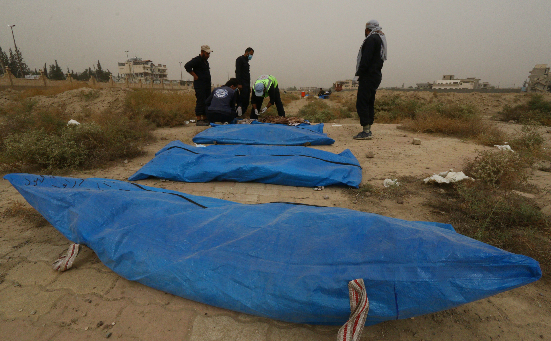 Тела из захоронений близ Ракки, найденные в октябре 2018 года