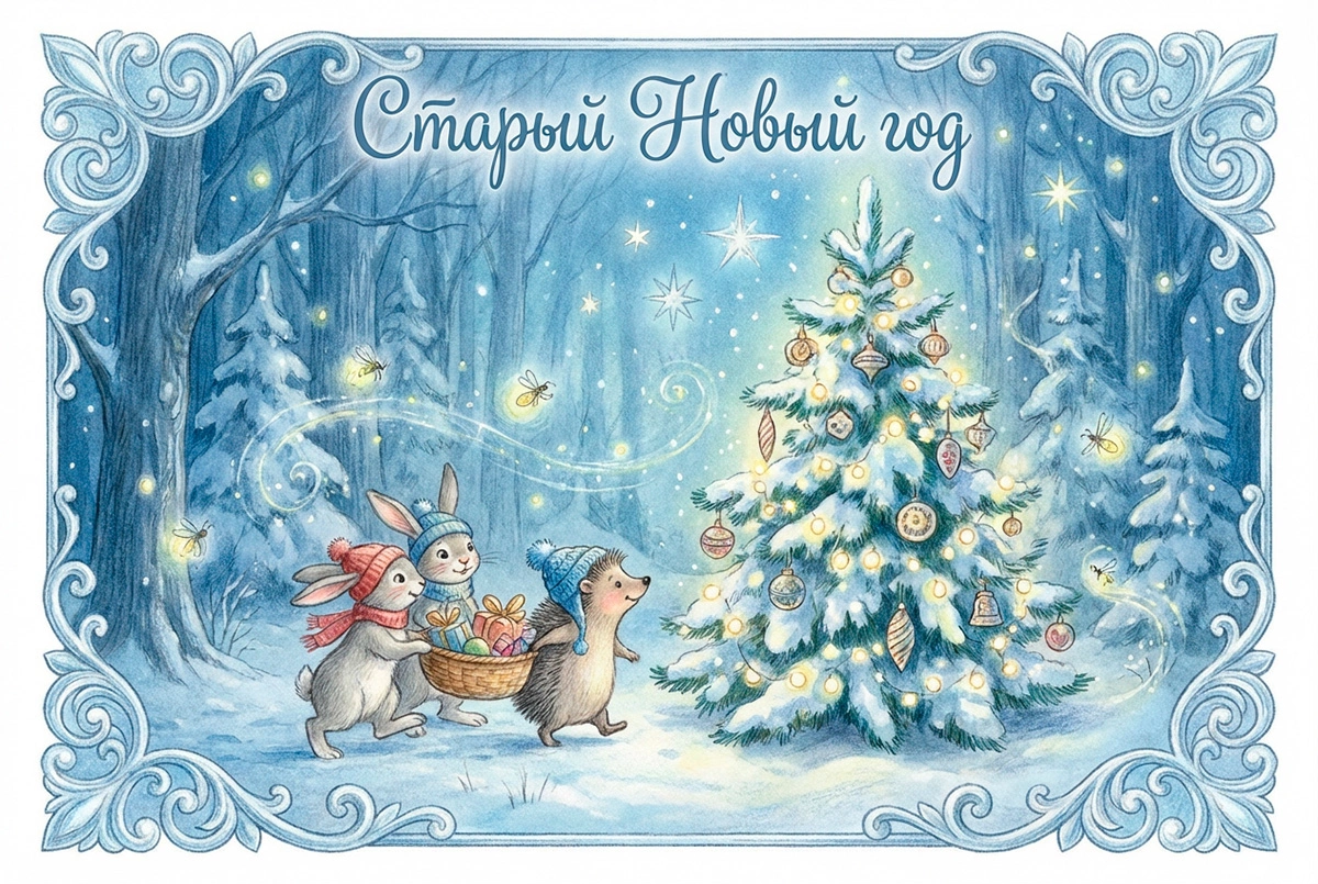 15 открыток на Старый Новый год — 2026: советские и в стиле ретро