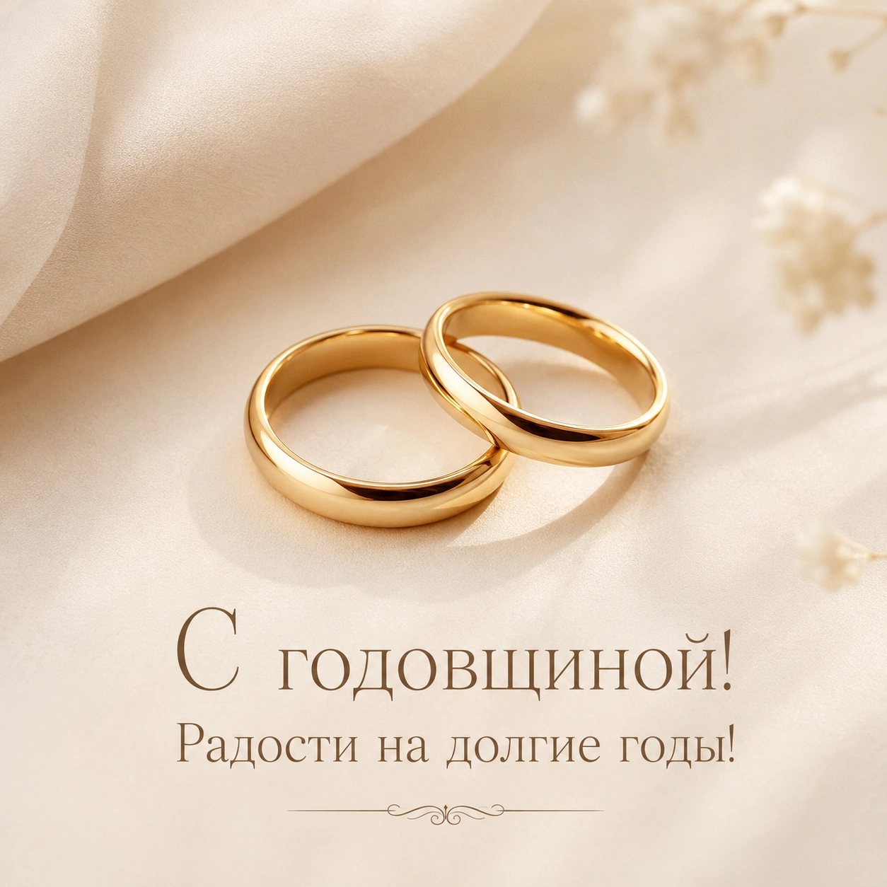 Минималистичная открытка с надписью «С годовщиной! Радости на долгие годы!»
