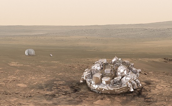 Иллюстрация ​российско-европейского аппарата Schiaparelli на&nbsp;поверхности Марса


