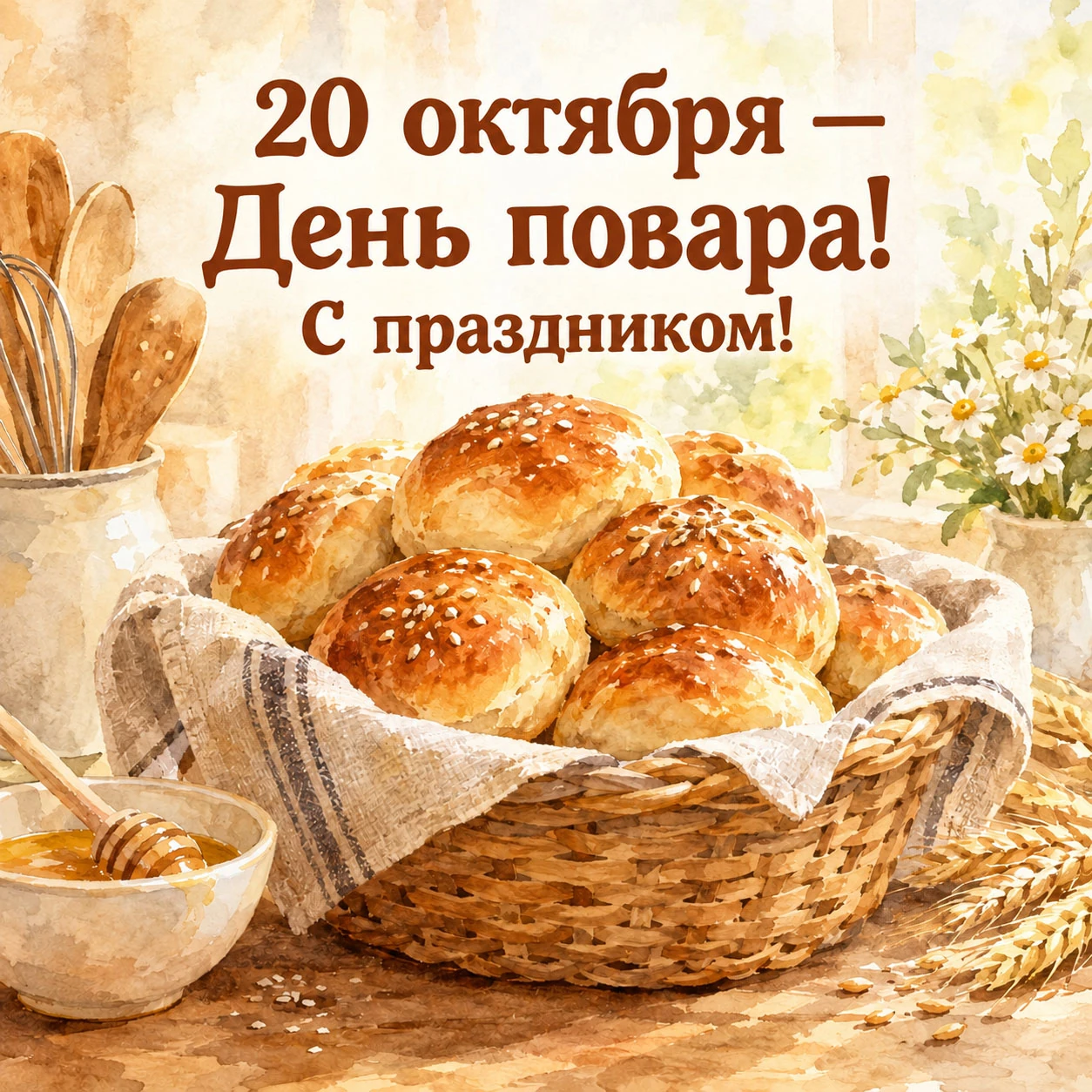 Акварельная открытка ко Дню повара 20 октября