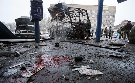 Обстреленная автобусная станция в Донецке