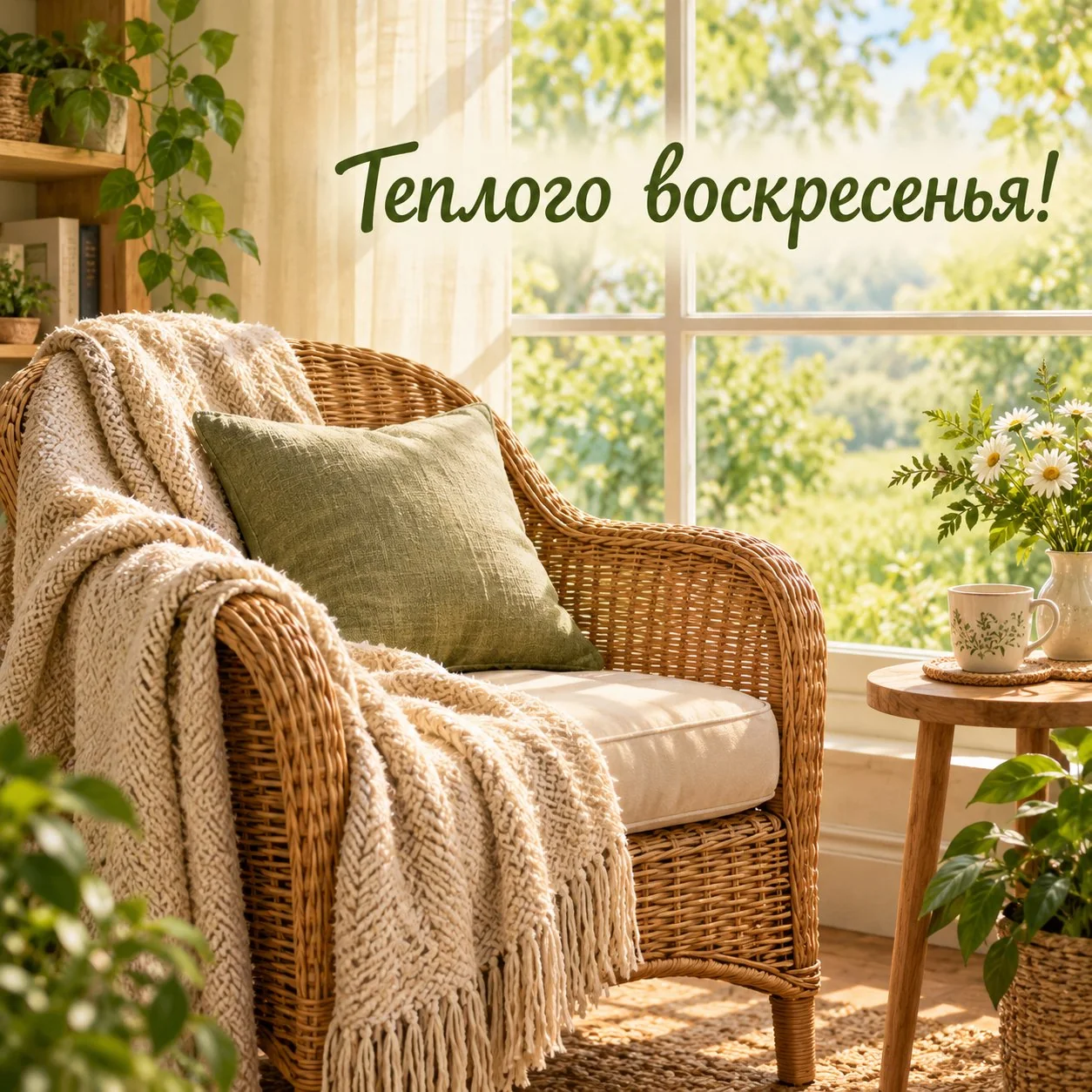 Уютная открытка с пожеланием теплого воскресенья