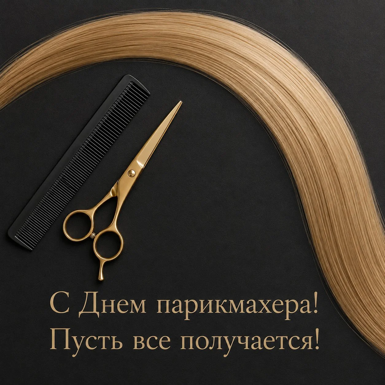 Стильная открытка с Днем парикмахера с пожеланием «Пусть все получается!»
