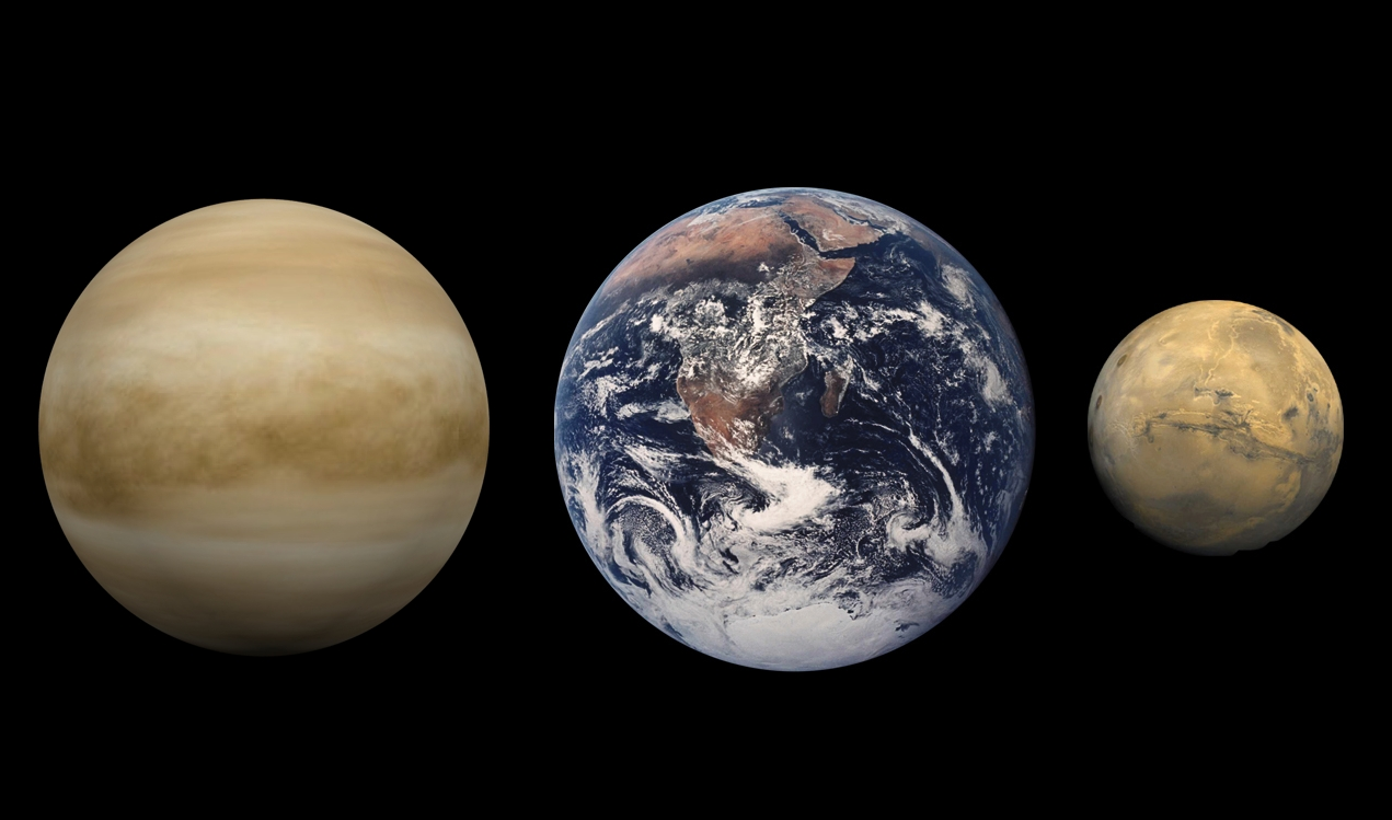 Относительные размеры Венеры, Земли и Марса&nbsp;