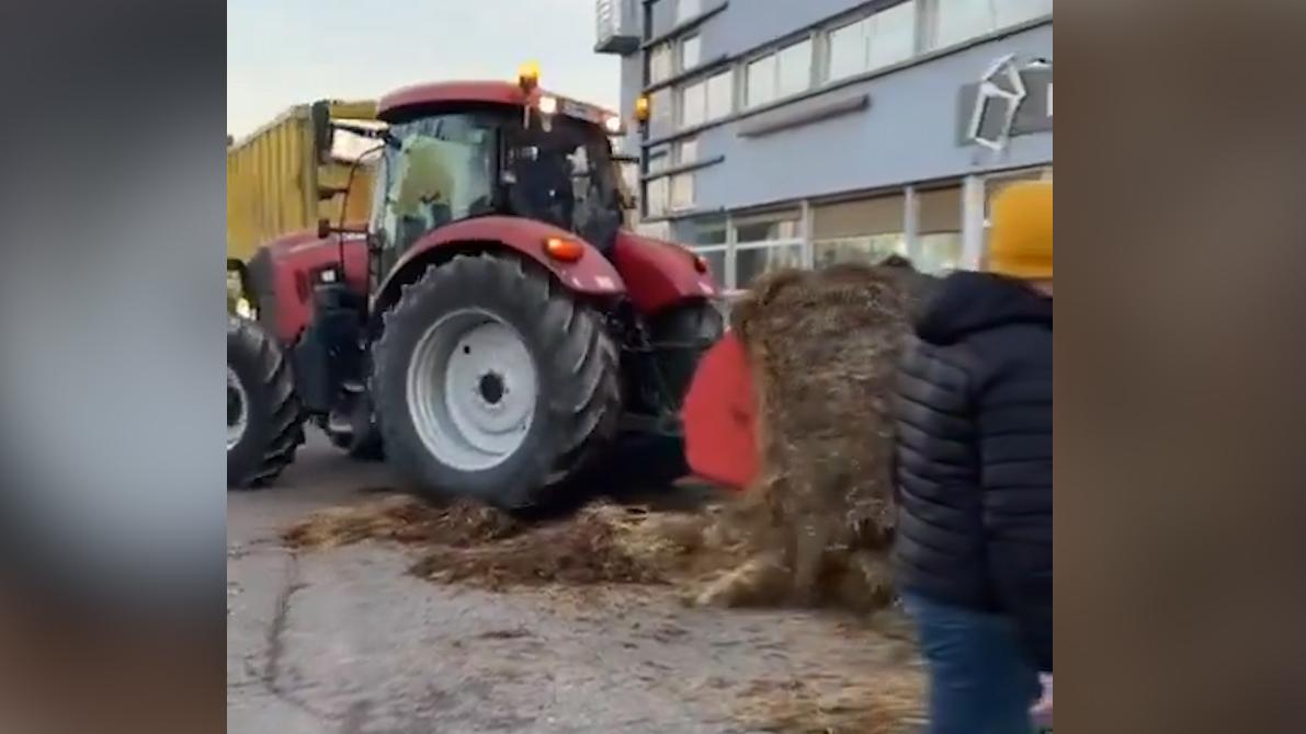 Французские фермеры выгрузили навоз перед банком. Видео