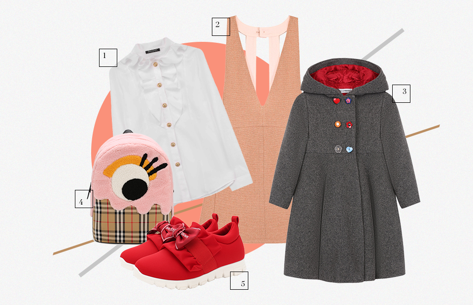 1. Блуза Balmain kids
2. Сарафан&nbsp;Chlo&eacute;
3. Пальто Dolce &amp; Gabbana 
4. Рюкзак Burberry
5. Кроссовки Dolce &amp; Gabbana