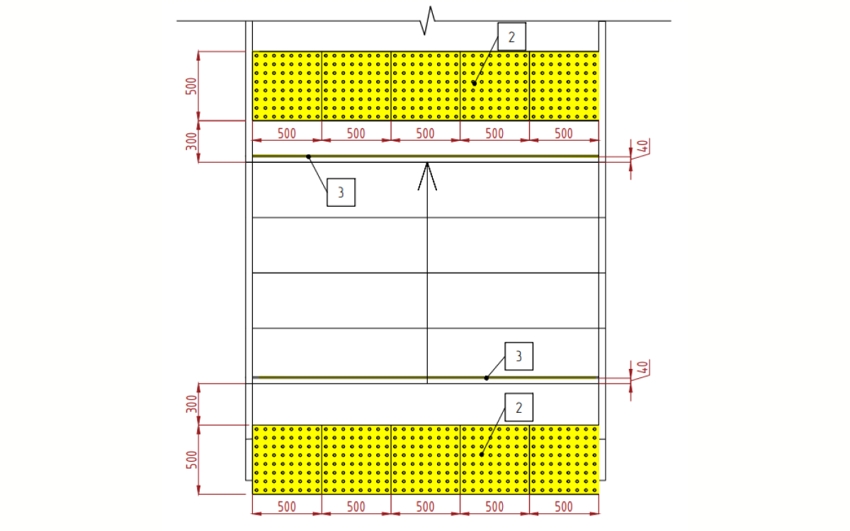 Пример чертежа корректно спроектированного пространства перед лестницей с тактильными наземными индикаторами