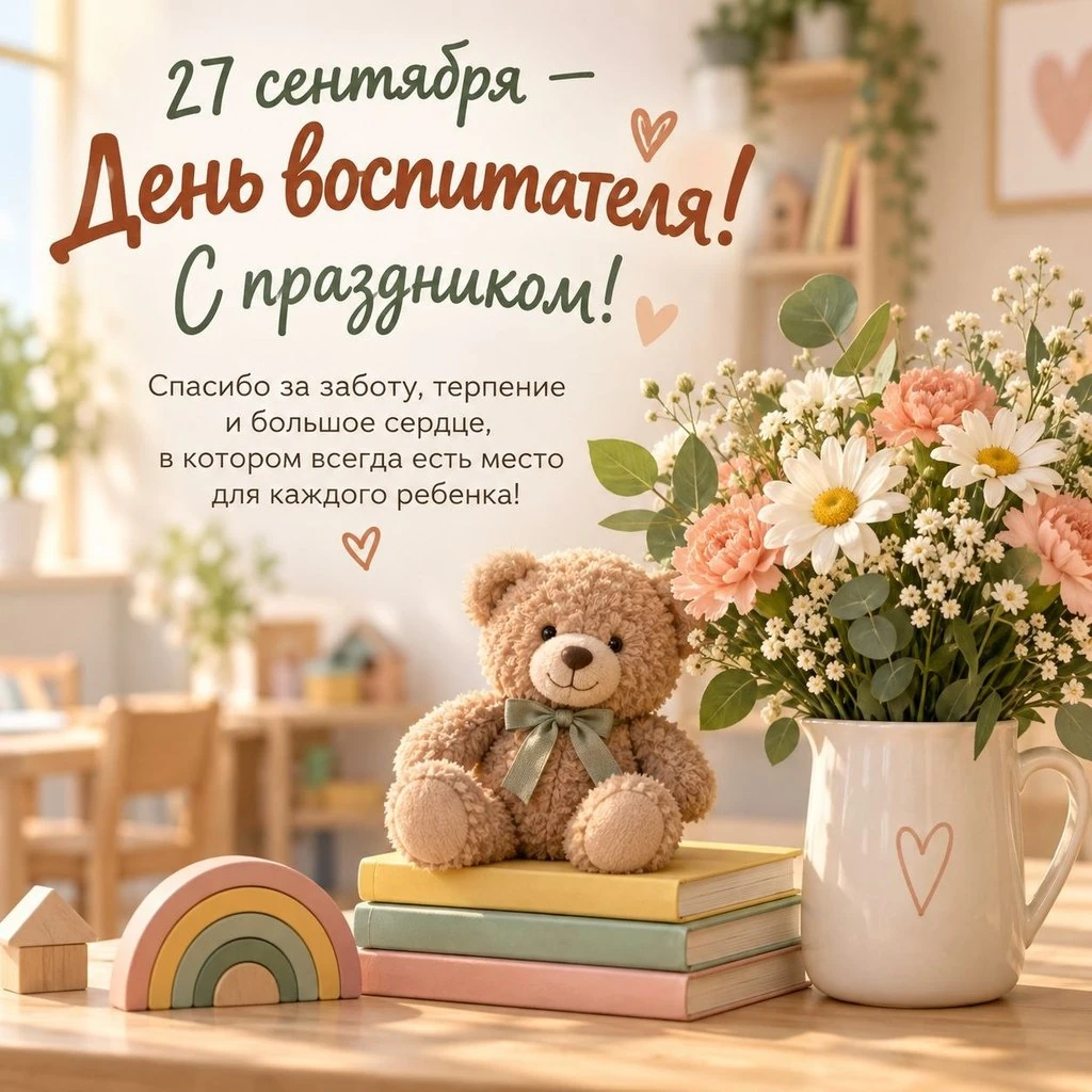 Открытка ко Дню воспитателя с поздравлением и благодарностью