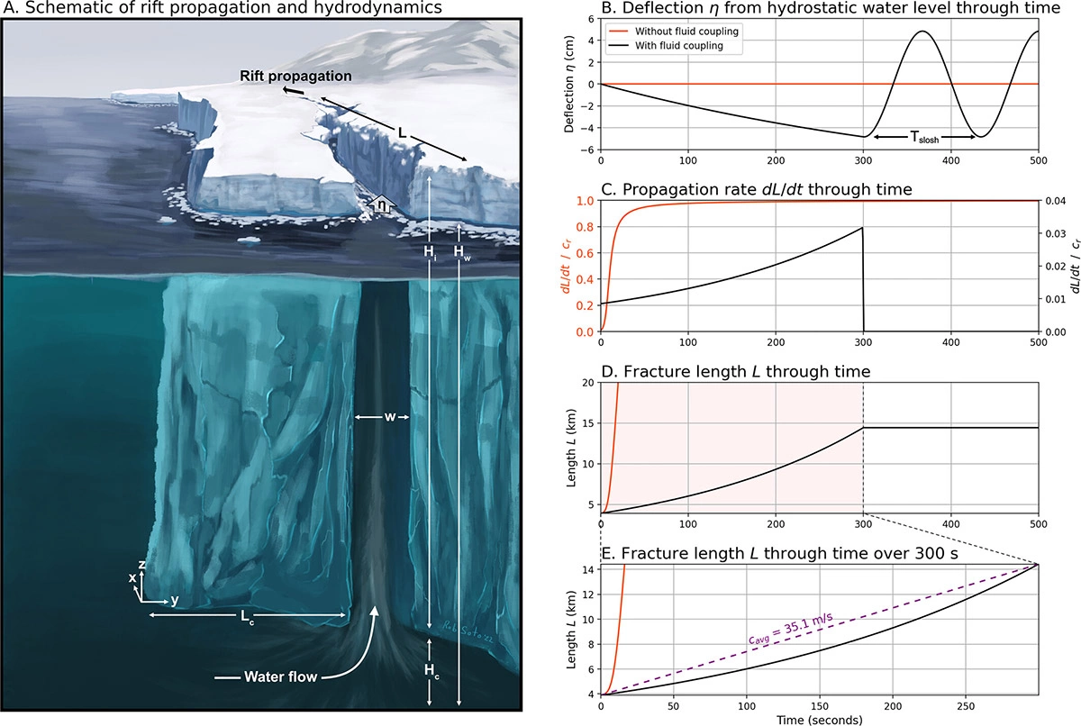 <p>Именно на этом леднике ученые обнаружили трещину, которая образовалась рекордно быстро. Разлом длиной 10,5 км появился со скоростью 35 м/c</p>