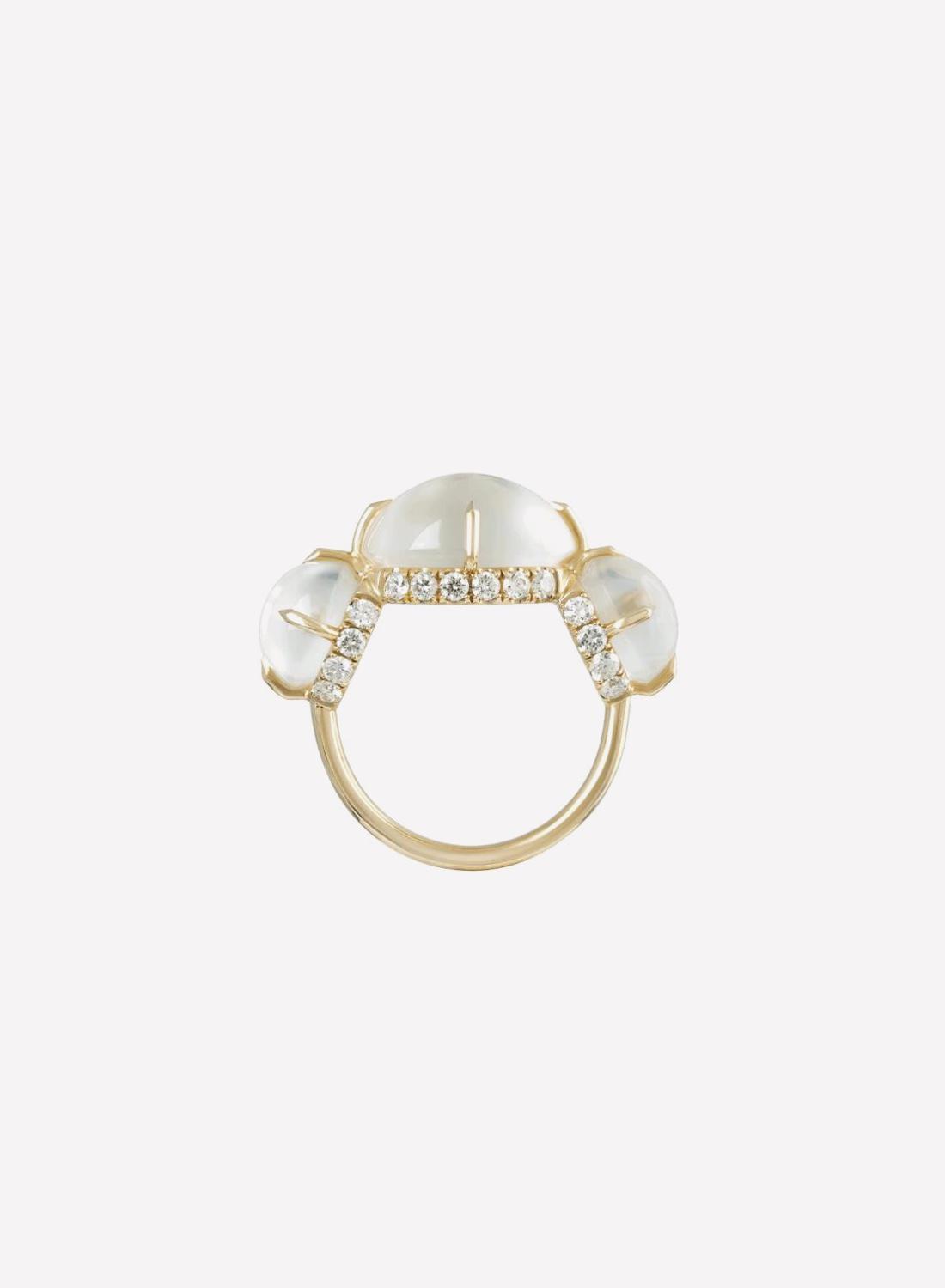 Кольцо Perfecta, желтое золото, лунные камни, бриллианты, Omaj