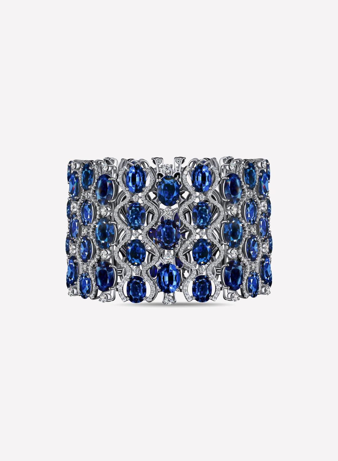Браслет, белое золото, сапфиры общим весом 100 каратов, бриллианты, MIUZ Diamonds