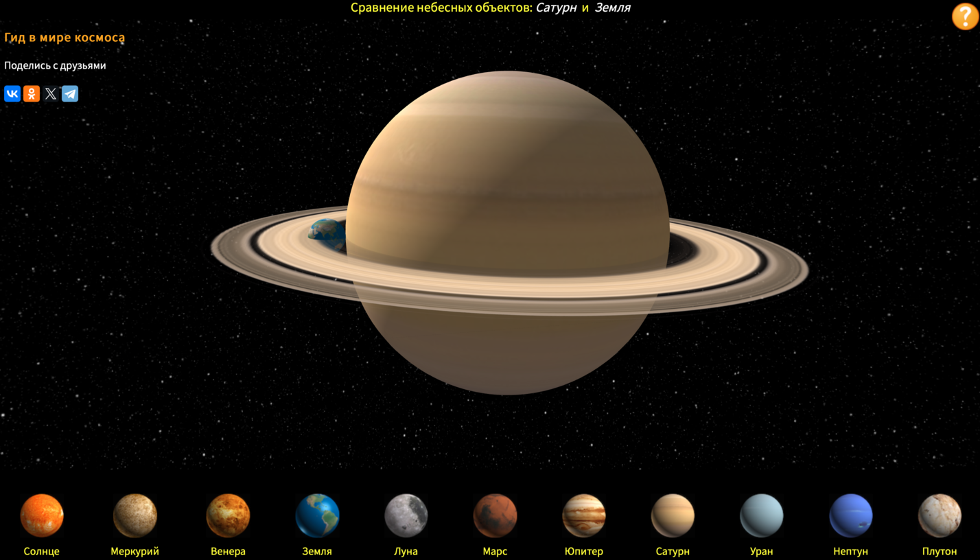 Земля по сравнению с другими небесными телами: Луной, Солнцем, Меркурием, Венерой, Марсом, Юпитером, Сатурном, Ураном и Нептуном