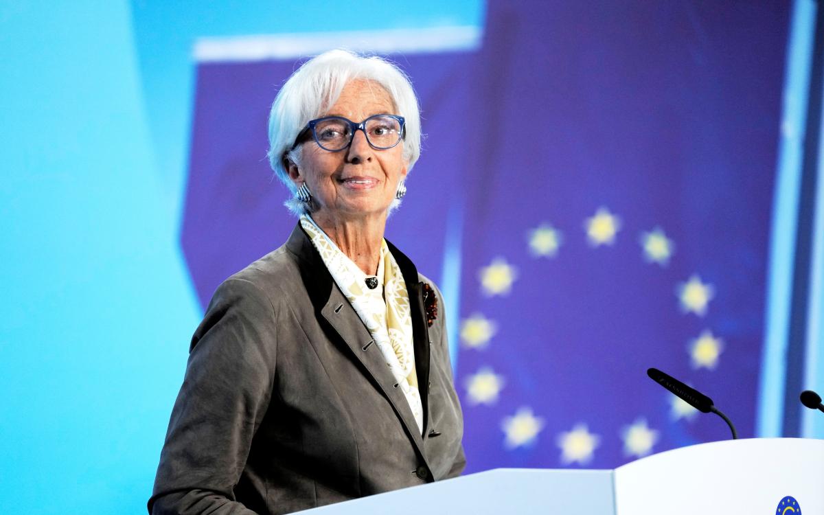 Германия. Франкфурт-на-Майне. Глава Европейского центрального банка (ЕЦБ) Кристин Лагард на пресс-конференции по итогам заседания совета управляющих ЕЦБ.