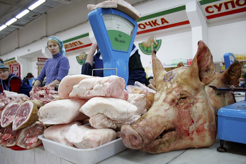 Мясо и мясные продукты Вводится пошлина:  0-80%Живые свиньи (0-5%), мясо крупного рогатого скота, мясной жир (15%), свинина (0-65%), мясные субпродукты (0-15%), мясо птицы (25-80%), колбасы (€0,4/1кг), изделия из свинины (23,3%)