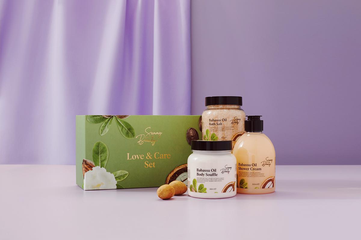 Набор для ухода за телом с маслом жожоба Love &amp; Care set (крем-гель для душа, соль для ванны, крем-суфле для тела), Sammy Beauty, 1480 руб. (sammybeauty.ru)