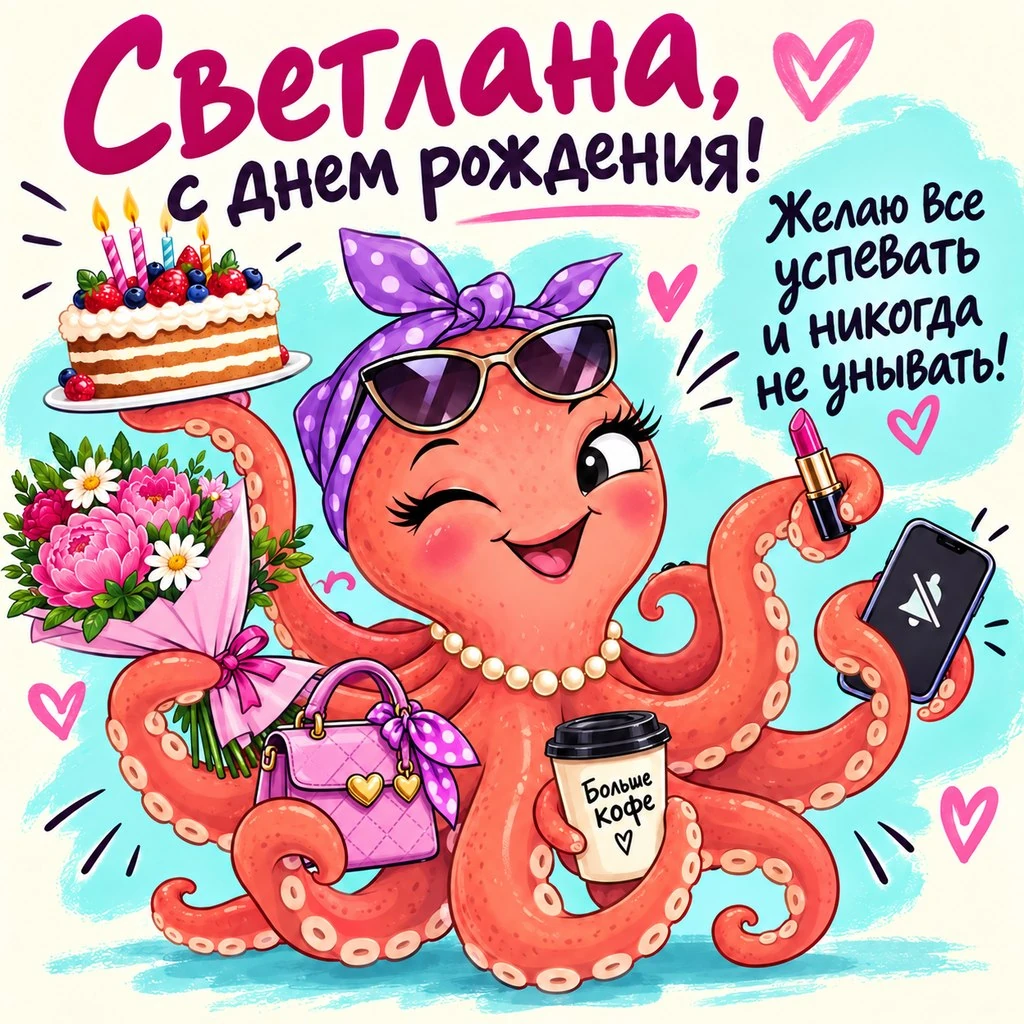 Смешная открытка с днем рождения Светлане с пожеланием