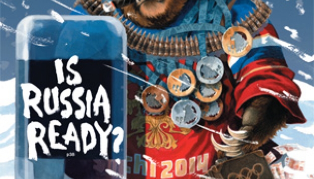 На обложке Bloomberg Businessweek — агрессивный  медведь на лыжах c сигарой во рту, готовый к обороне: с щитом в лапе и в армейской шапке со звездой. «Готова ли Россия?» — гласит вынос, намекая на решительную готовность защитить российскую Олимпиаду от любых готовящихся на нее террористических и иного рода атак. Деловой журнал главным образом сосредотачивается на том, на что были потрачены 51 млрд долл. При этом, в статье приводится интересное сравнение с олимпиадой в Пекине в 2008г., стоимость которой до Сочи была рекордной - 40 млрд долл. Впрочем, летняя Олимпиада в Пекине включала в себя около 302 событий, стоимость каждого, таким образом, в среднем составила 132 млр долл. (если делить потраченные на Олимпиаду средства на количество событий). В то время как в Сочи запланировано только 98 мероприятий, средняя стоимость каждого из них при таком же рассчете составила около 520 млн долл.