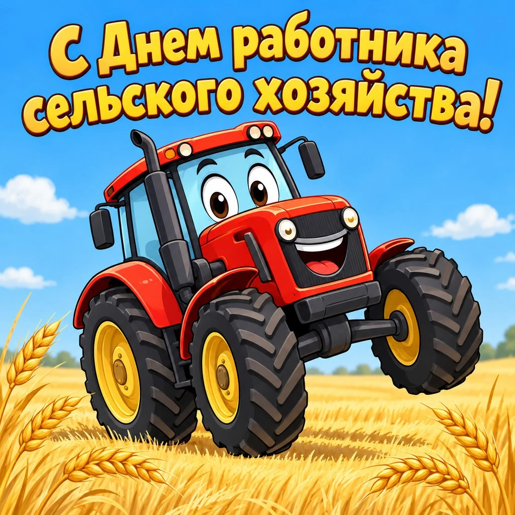 Забавная открытка ко Дню работника сельского хозяйства с трактором