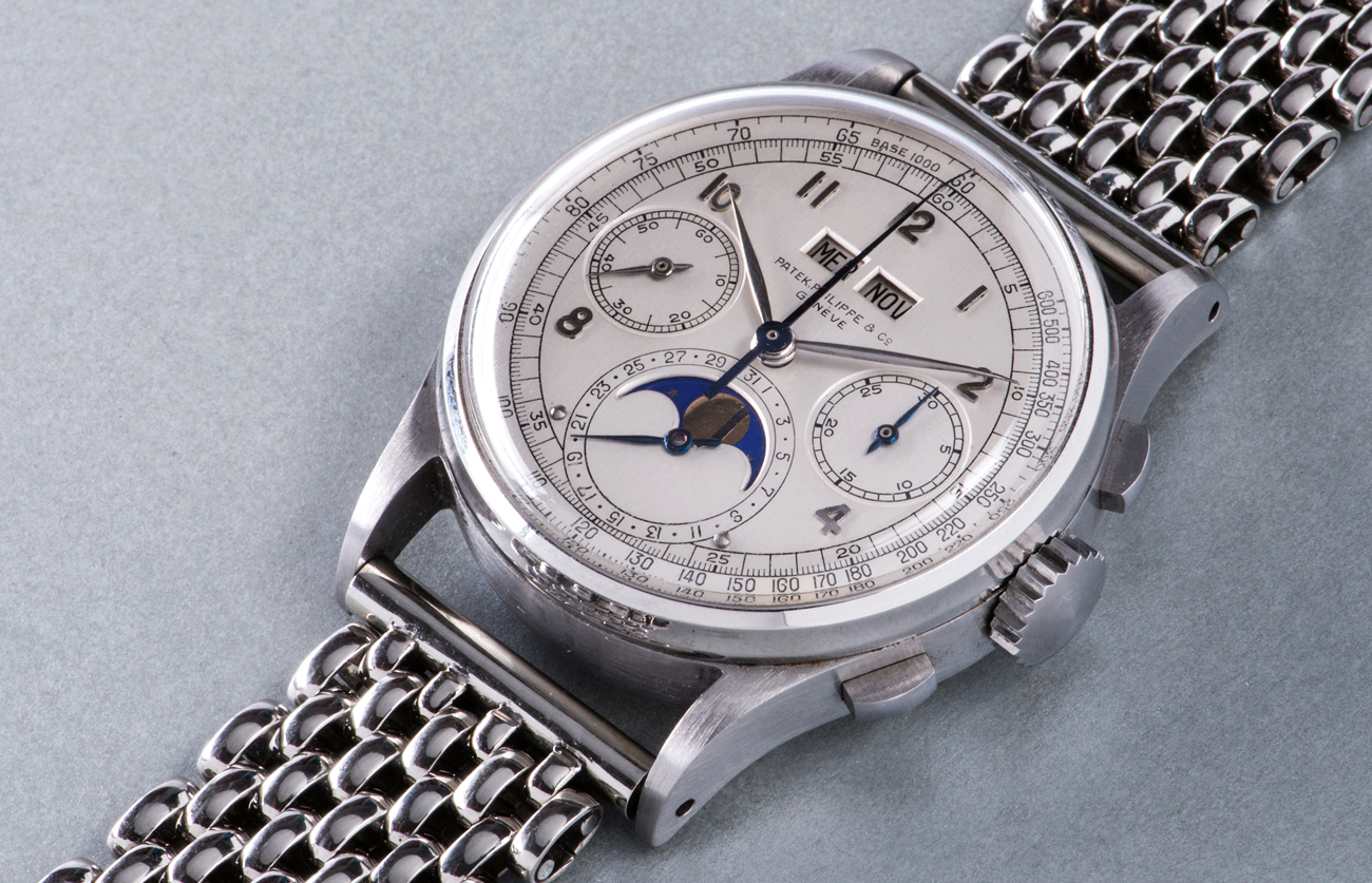 Patek Philippe Ref. 1518, сталь &mdash; самые дорогие аукционные наручные часы в мире.
Продано за CHF11 002 000 на аукционе Phillips.&nbsp;