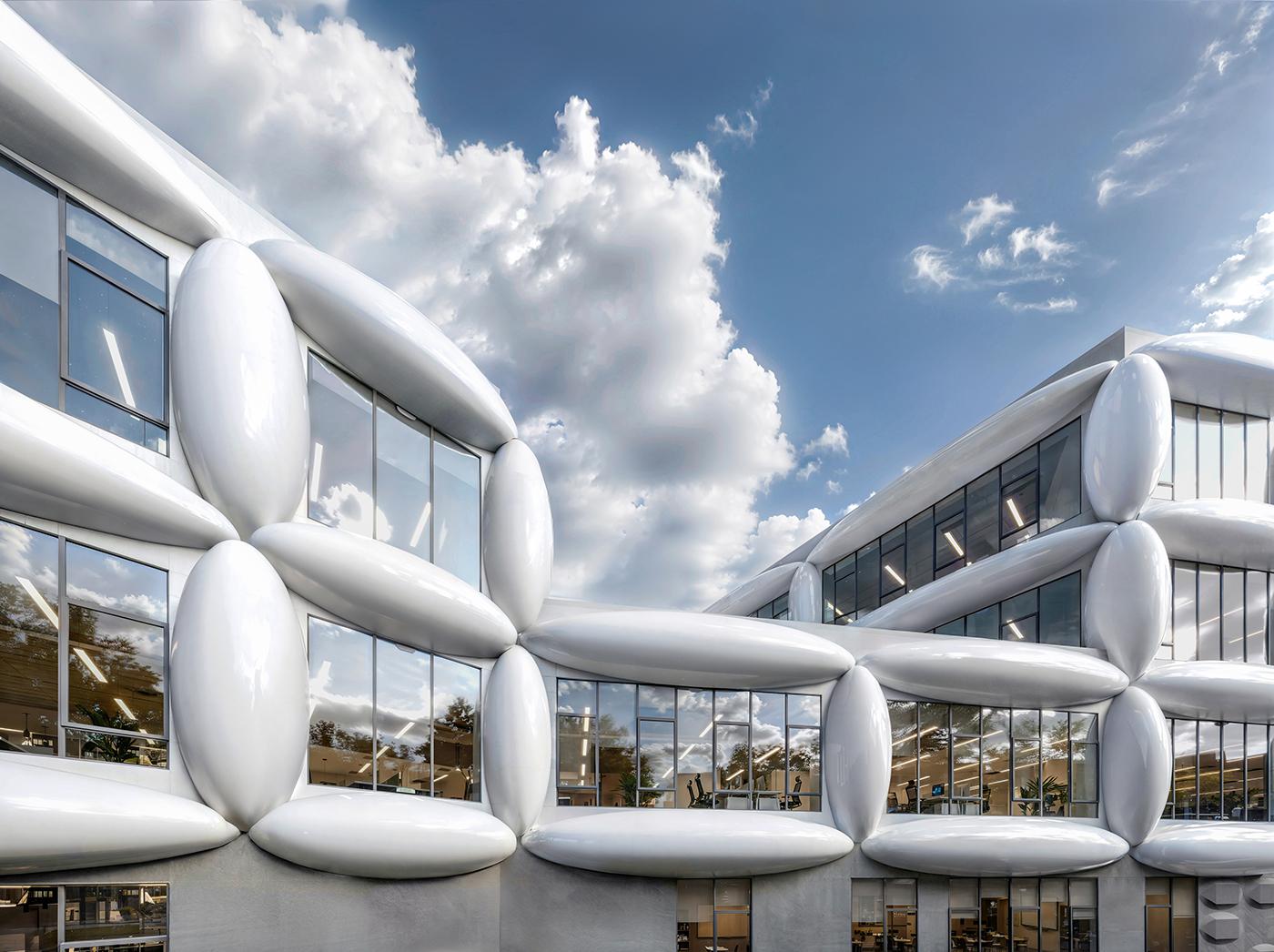 Фасад школы похож на большой трехмерный конструктор из молекул