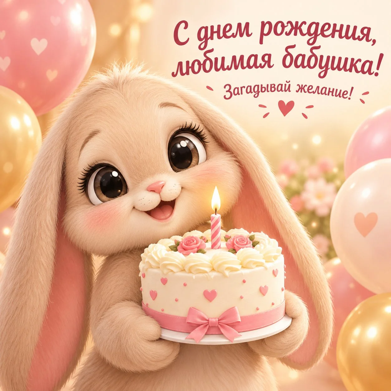 Милая открытка с днем рождения бабушке с зайкой