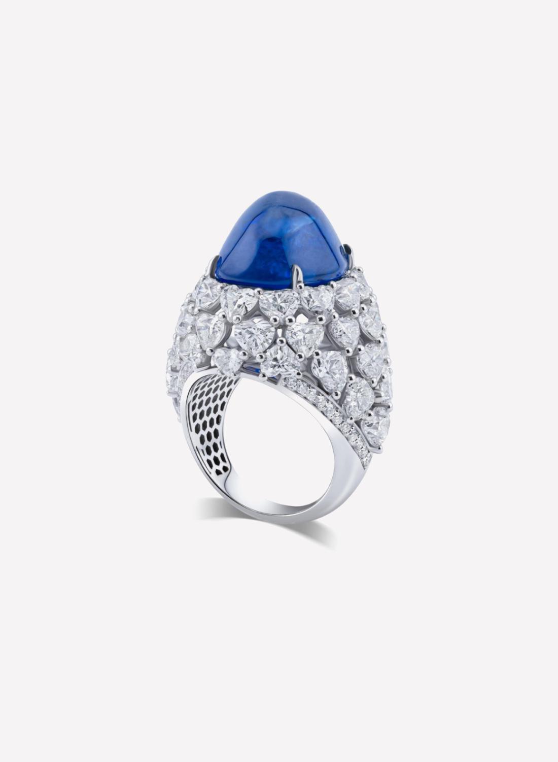 Кольцо, белое золото, сапфиры 22,49 карата, бриллианты, Parure Atelier