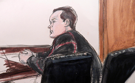 Портрет Евгения Бурякова на&nbsp;суде в&nbsp;Нью-Йорке, январь 2015 года