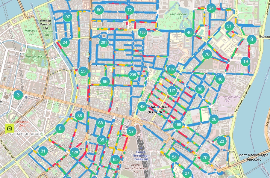 Карта платный парковок в центре Санкт-Петербурга (по данным на 30 августа 2022 года)