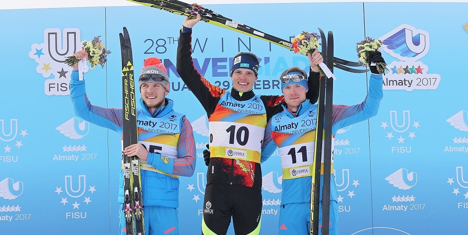 Призеры зимней Универсиады-2017 в лыжном спринте Валерий Гонтарь, Иван Люфт и Егор Березин (слева направо)