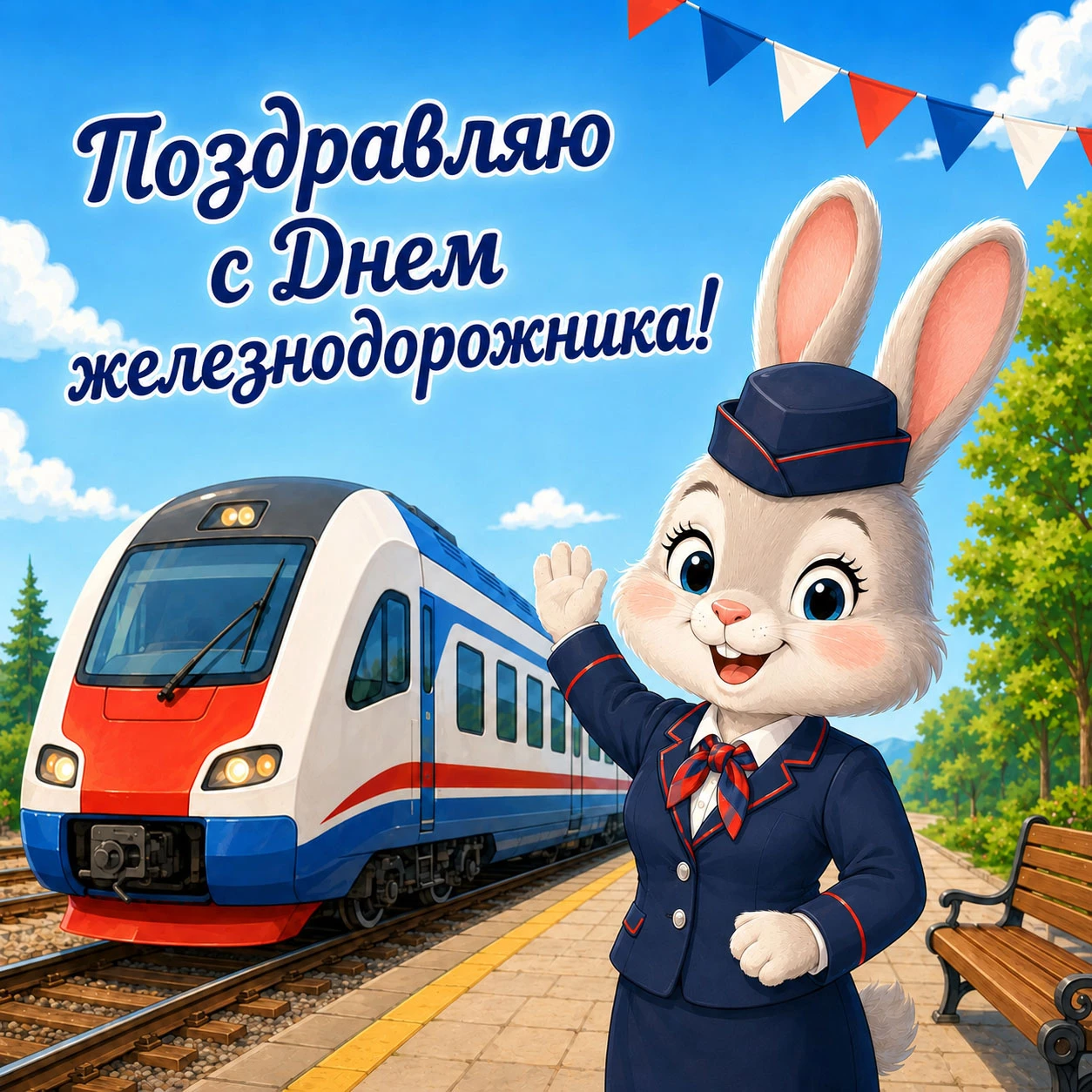 Веселая открытка с Днем железнодорожника