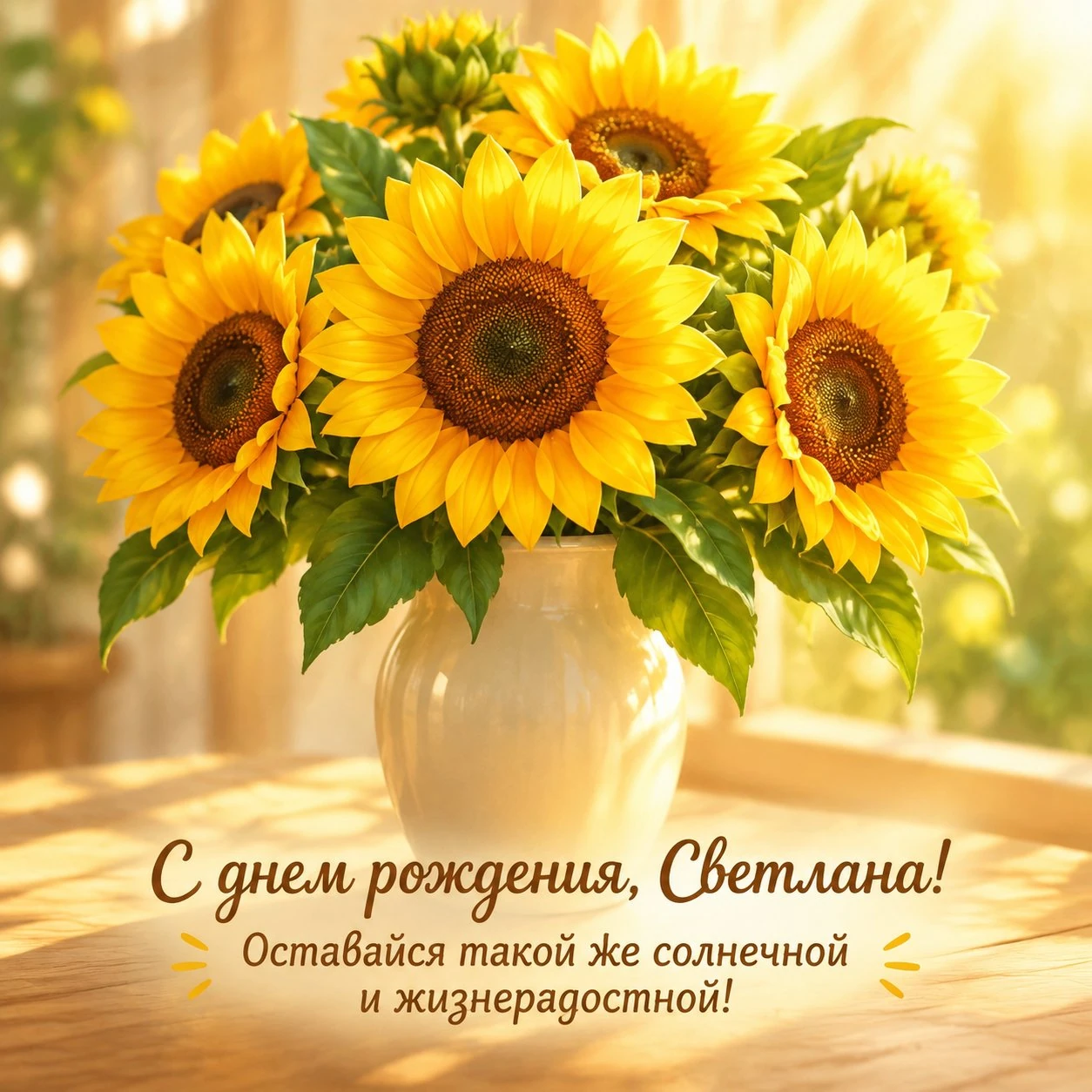 Светлая открытка с днем рождения Светлане с подсолнухами