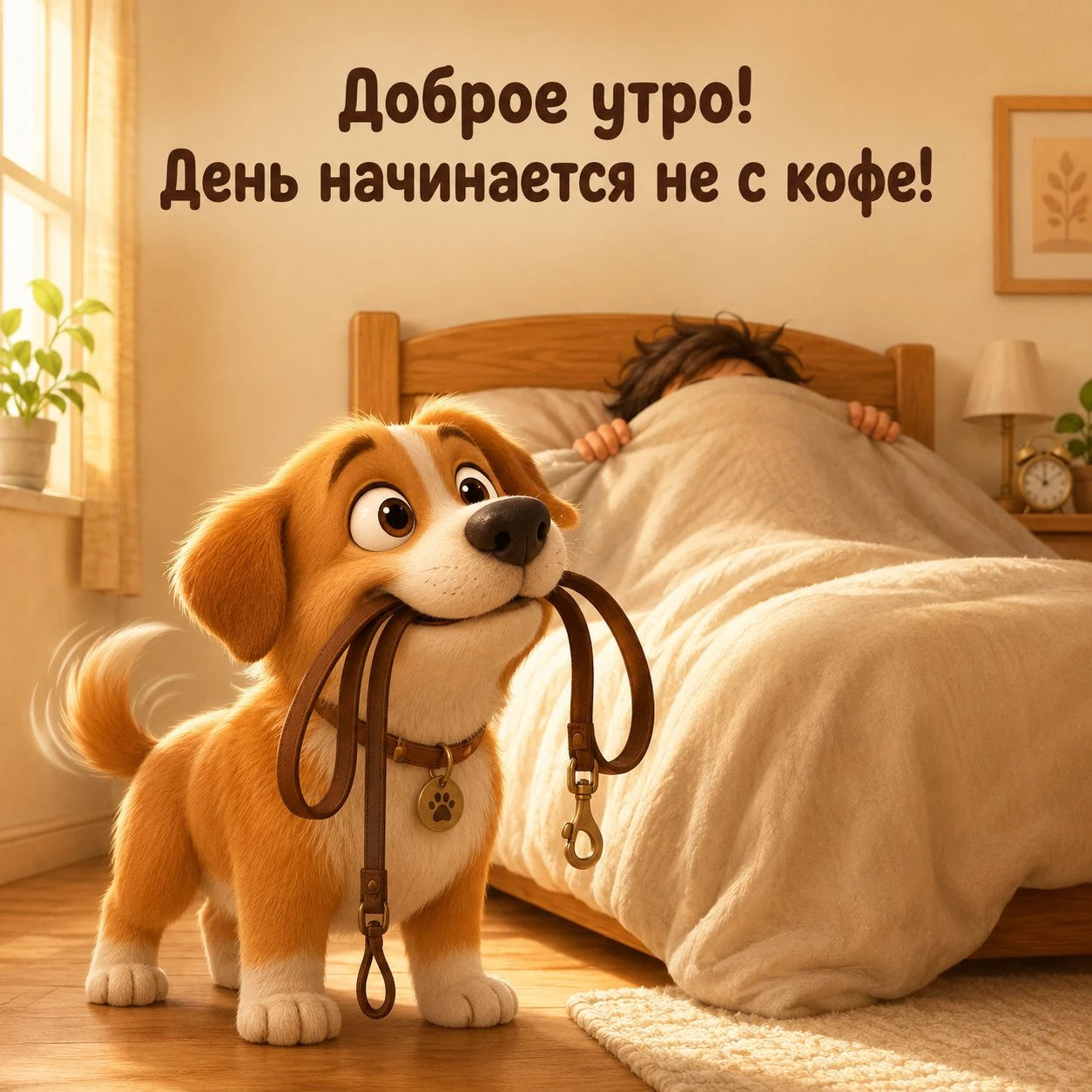 Смешная открытка с добрым утром с собакой