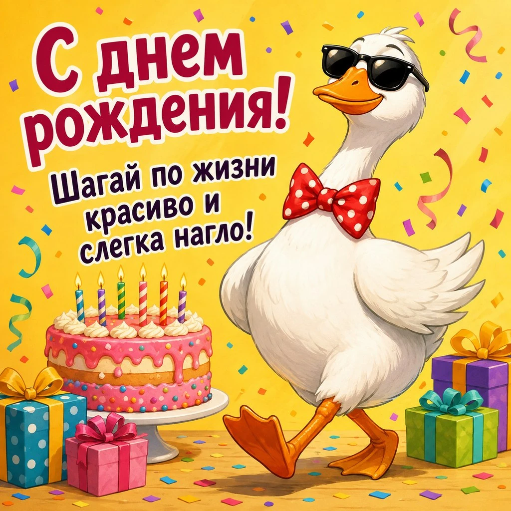 Смешная открытка с днем рождения с уткой