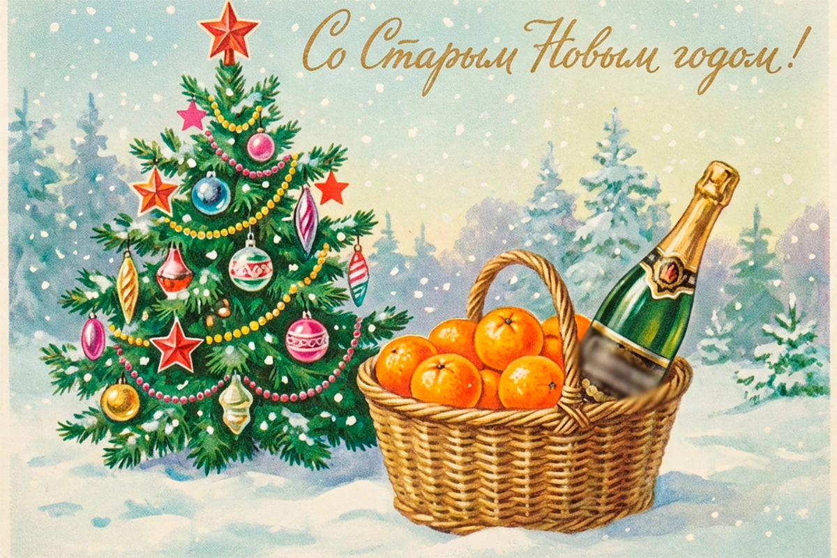 15 открыток на Старый Новый год — 2026: советские и в стиле ретро