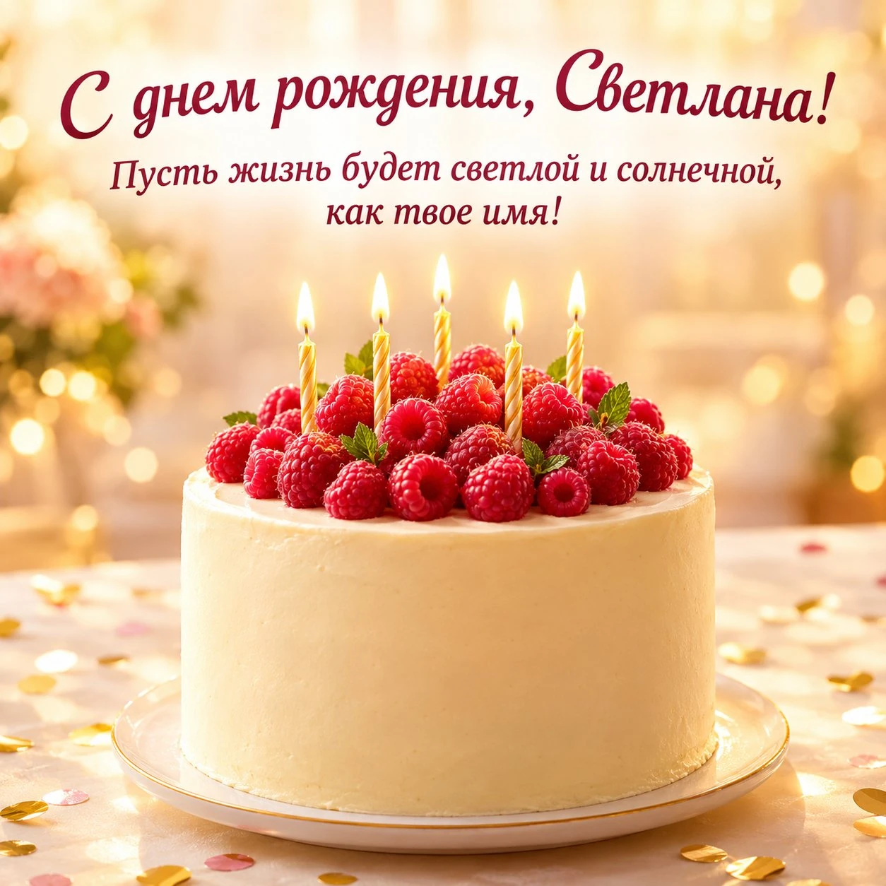 Открытка с днем рождения Светлане и пожеланиями