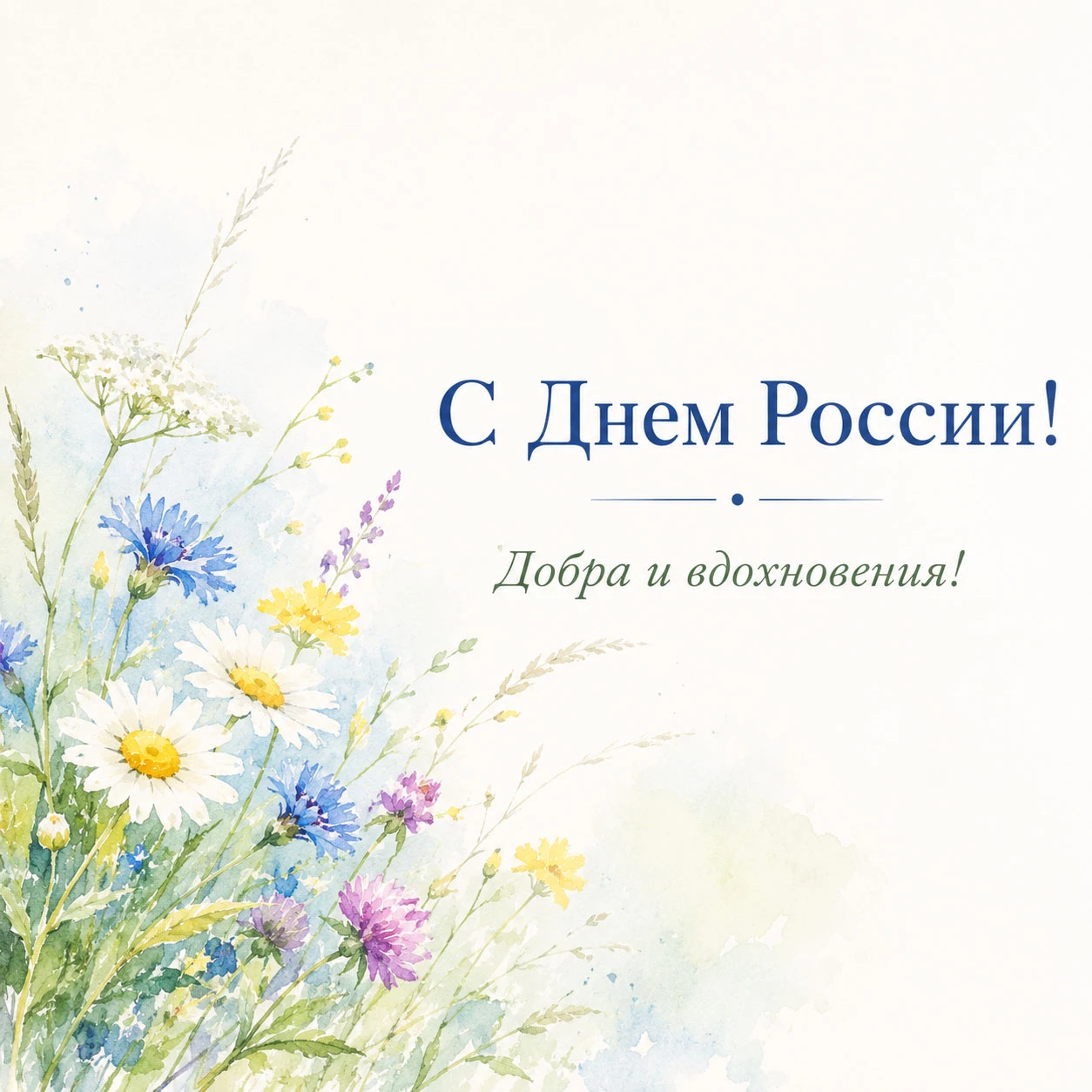 Полевые цветы и надпись «С Днем России!»