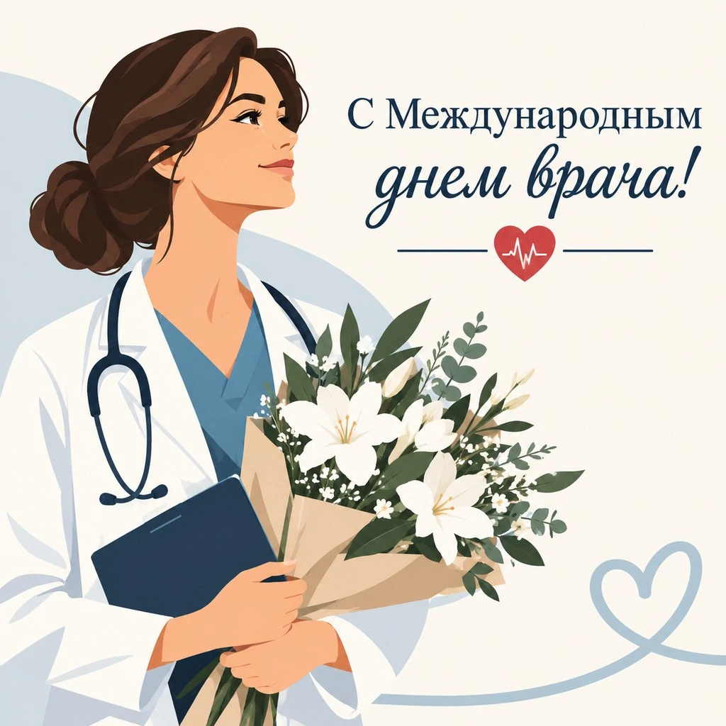 Нежная открытка к Международному дню врача женщине, с лилиями
