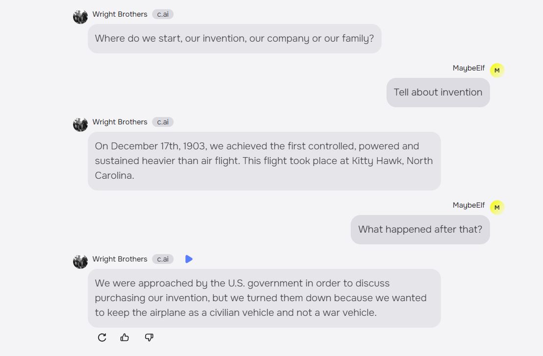 Отрывок из диалога с ботом братьев Райт