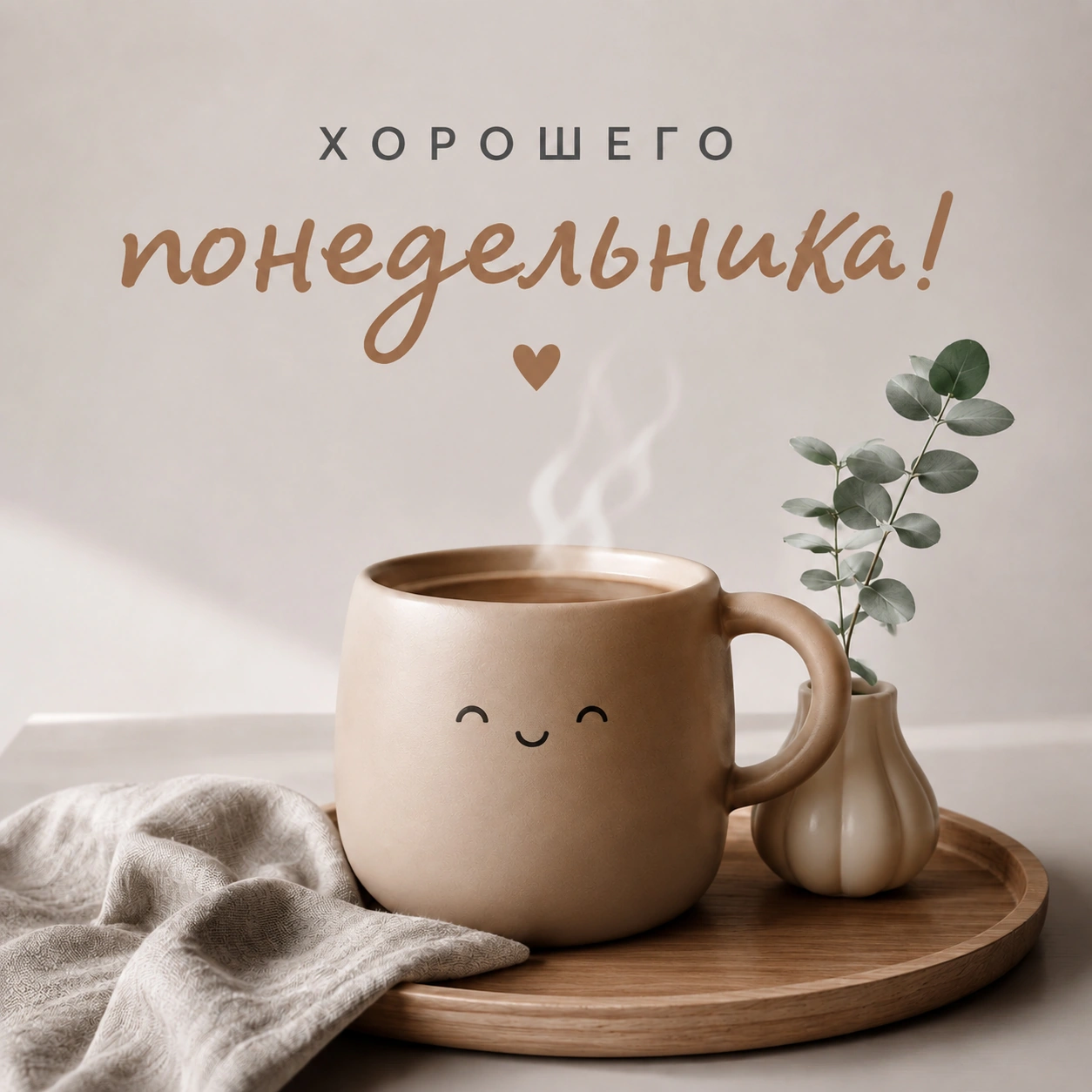 Милая открытка с кружкой и пожеланием хорошего понедельника