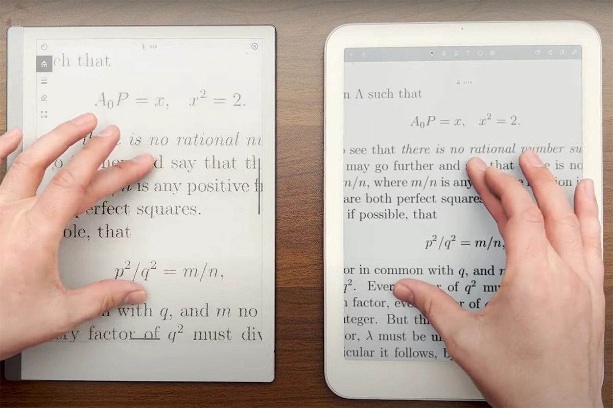 <p>Сравнение. Слева&nbsp;&mdash; книга с E Ink экраном, справа&nbsp;&mdash; устройство Daylight Tablet</p>