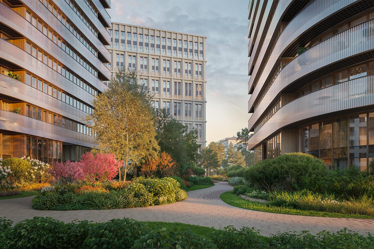 В клубном квартале «Фрунзенская набережная» есть свой парк площадью 3,1 га с детскими и спортивными площадками, 25-метровый бассейн со спа-пространством и залами для тренировок