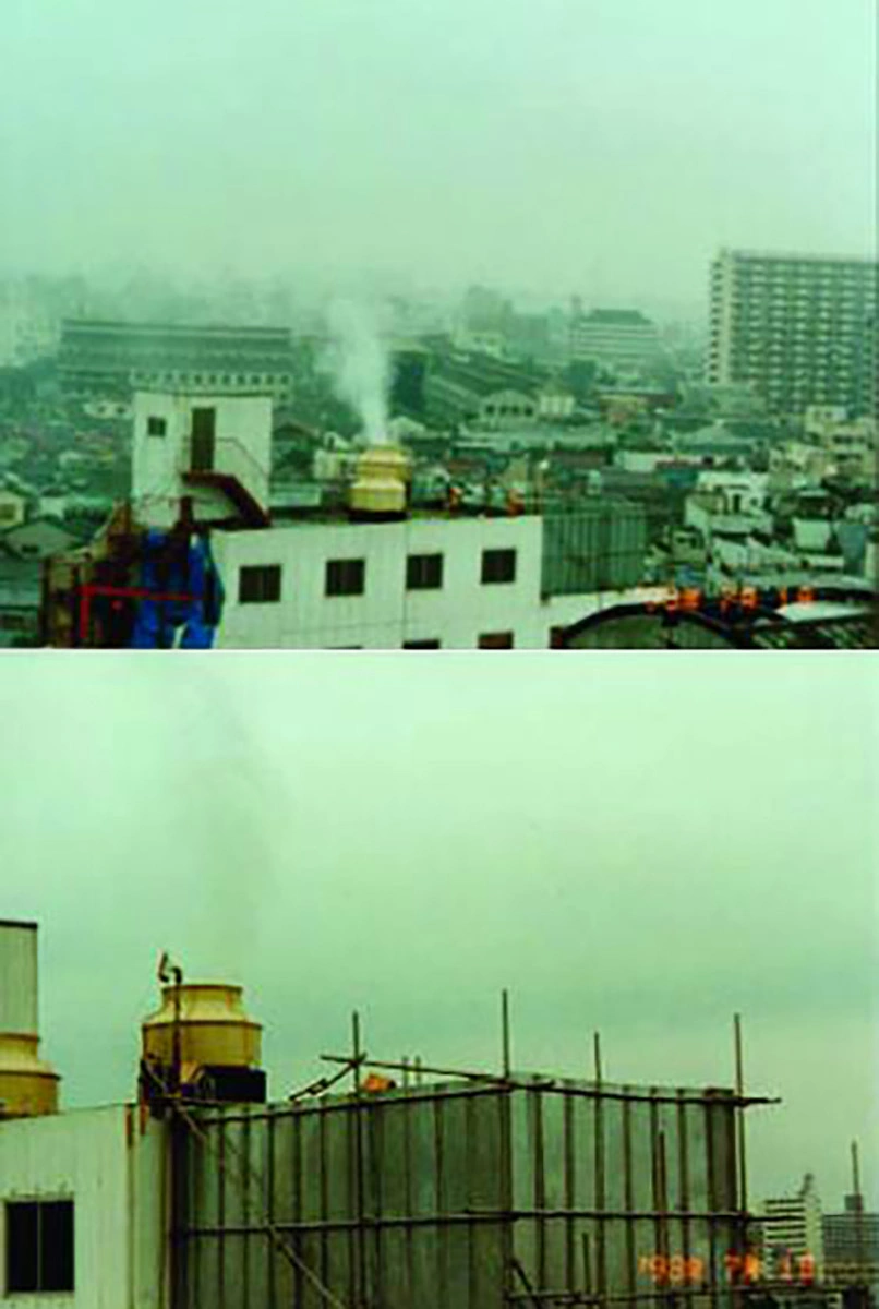 Члены секты &laquo;Аум Синрикё&raquo; (запрещена в России) распыляют зараженную субстанцию с крыши своей штаб-квартиры в Токио