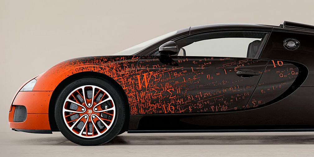 Bugatti Veyron Grand Sport Bernar Venet&nbsp;&mdash; единственный в своем роде, черно-оранжевая ливрея состоит из математических формул.