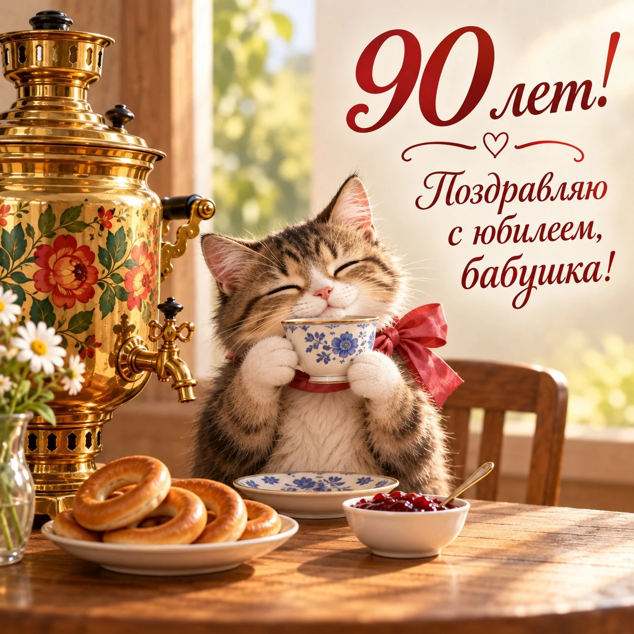 Яркая открытка бабушке с 90-летием